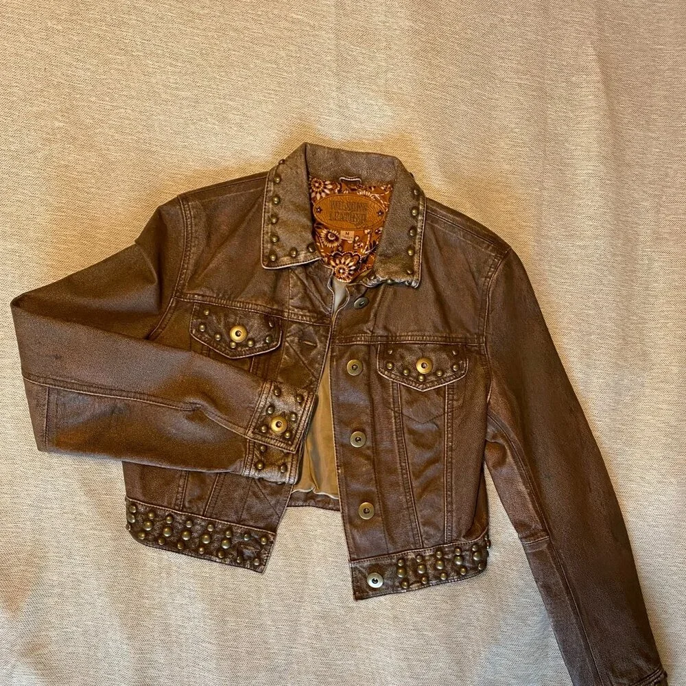 Wilsons Leather Crop Studded Leather Jacket - Picture 3 of 15